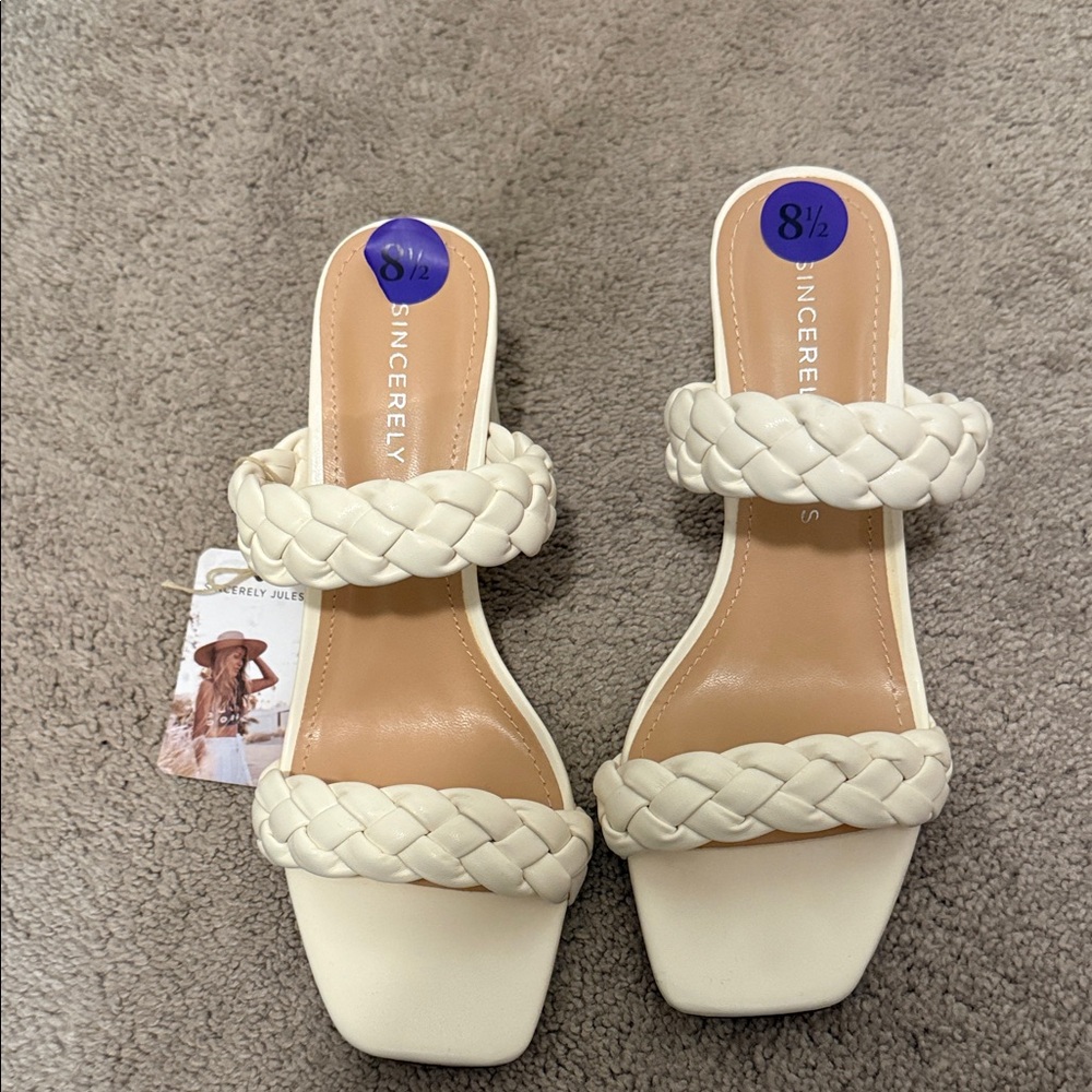 Sincerely Jules Cream Braided Strap Sandals